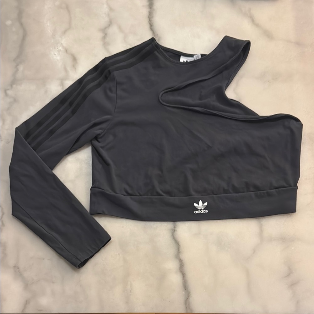 adidas Black One-Shoulder Long Sleeve Crop Top